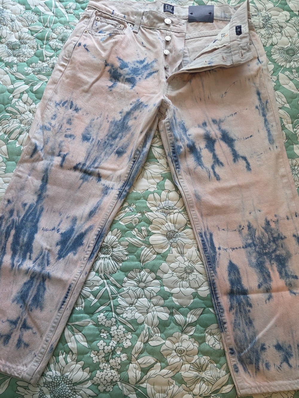 GAP Pink and Blue Tie-Dye Button-Fly Jeans